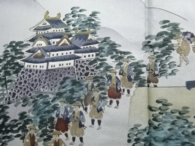 アンティーク　大名行列模様肩裏本場泥大島紬男物羽織